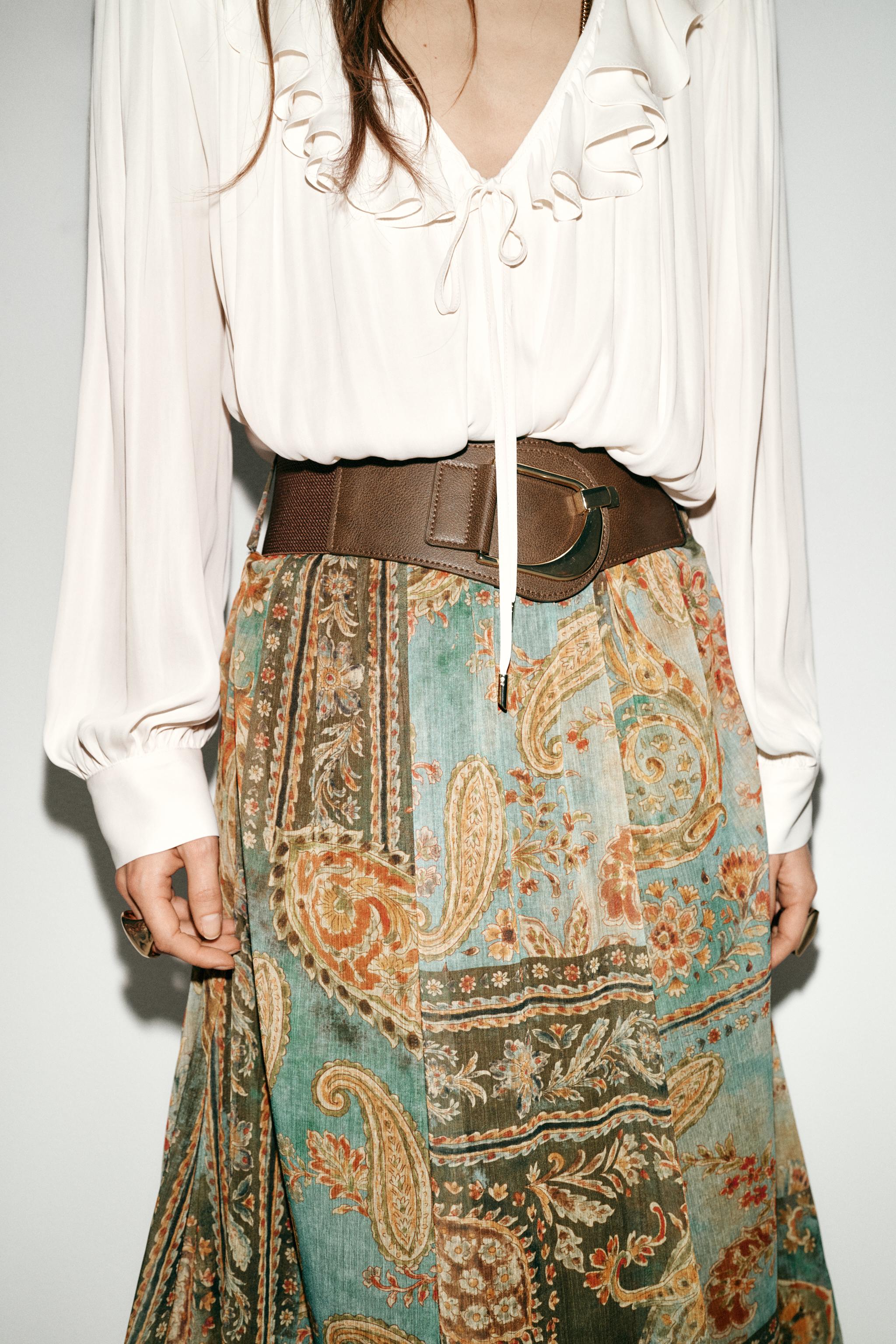 PRINTED MIDI SKIRT WITH BELT